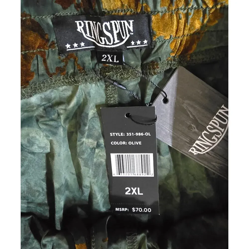 Ringspun Men's 2XL Olive Velvet Lounge Shorts Abstract Drawstring NWT NEW